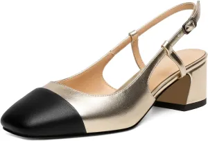 Eldof Women's Slingback Heels Block Pumps Shoes with Square Toe Slip on Heels 2 Inches for Casual Work Daily Life Party