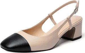 Eldof Women's Slingback Heels Block Pumps Shoes with Square Toe Slip on Heels 2 Inches for Casual Work Daily Life Party