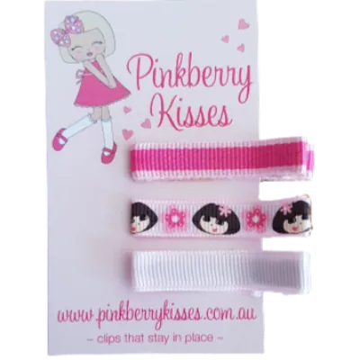 Everyday Non Slip Hair Clip Set - Dora on pink