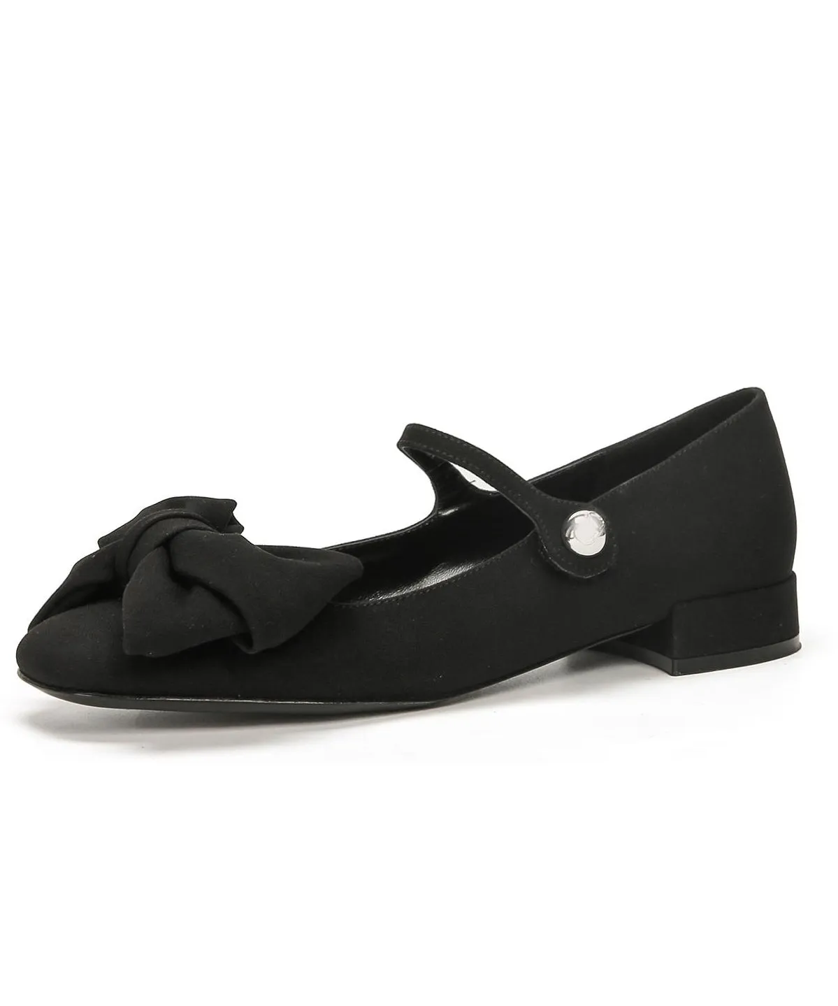 Fabric Cotton Flat Black Bow Buckle Shoes Strap Splicing