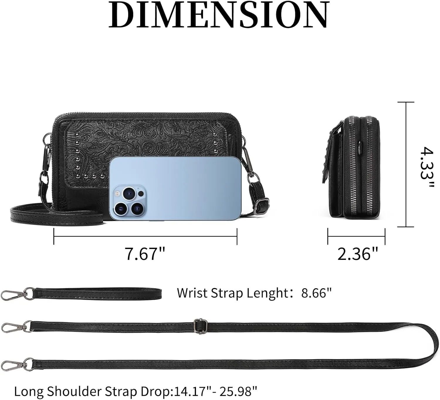 FALAN MULE Crossbody Bags for Women Small Leather Cell Phone Wallet Wristlet Purse with Zip Around 2 Strap