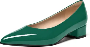 FEMSTEP Women's Low Heels Pointed Toe Casual Patent Leather Slip On Chunky Pumps Shoes 1.5 Inch