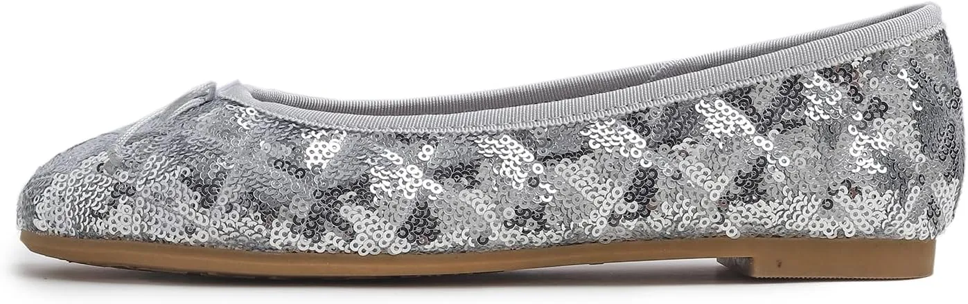 FEVERSOLE Women's Bling Soft Cushioned Comfort Flats Sparkle Party Ballets