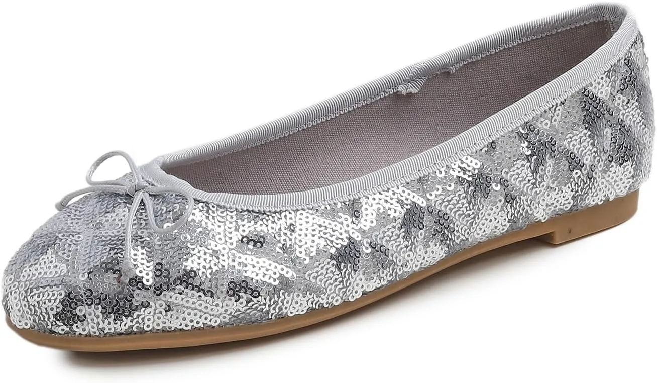 FEVERSOLE Women's Bling Soft Cushioned Comfort Flats Sparkle Party Ballets