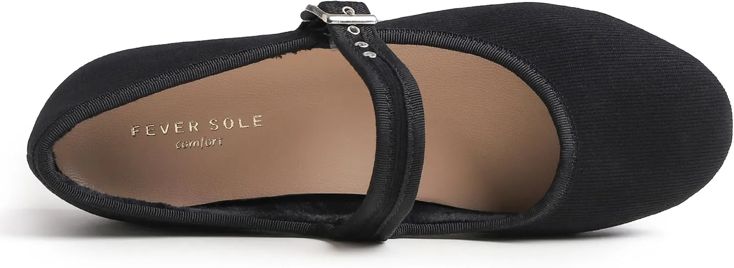 FEVERSOLE Women's Soft Cushion Extra Padded Comfort Round Toe Mary Jane Metal Buckle Fashion Ballet Flats Walking Shoes