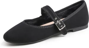 FEVERSOLE Women's Soft Cushion Extra Padded Comfort Round Toe Mary Jane Metal Buckle Fashion Ballet Flats Walking Shoes