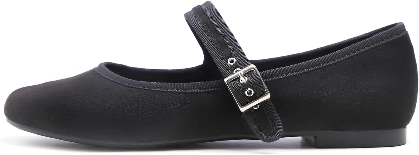 FEVERSOLE Women's Soft Cushion Extra Padded Comfort Round Toe Mary Jane Metal Buckle Fashion Ballet Flats Walking Shoes
