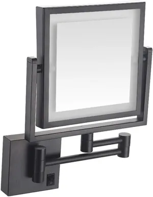 FIDEMM Wall Mounted Makeup Mirror with LDE Lights,8-Inch Two-Sided Swivel Wall Mount Mirror with 3X Magnification,8.7-Inch Extension,360 Degree Swivel,Square (Color : Matte Black, Size : Plug)