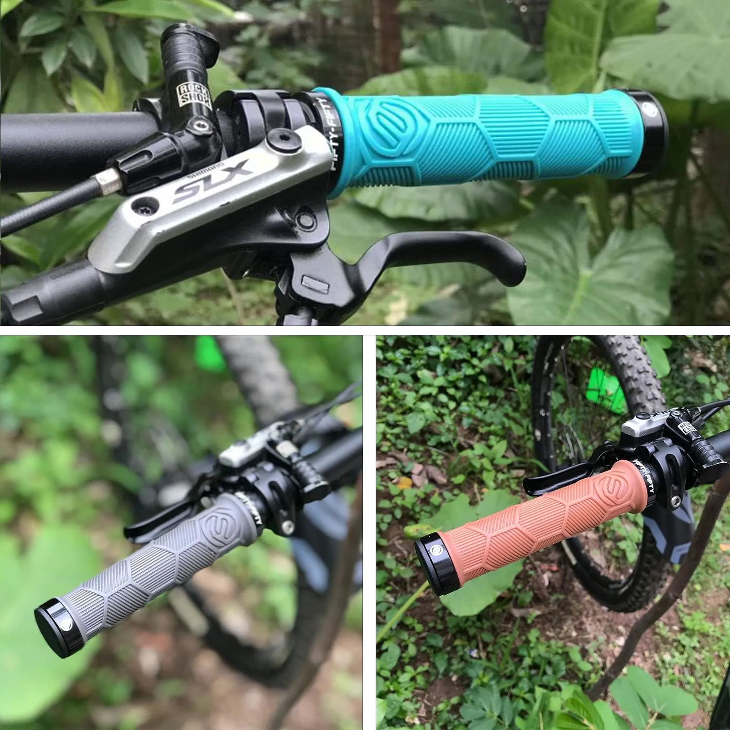 FIFTY-FIFTY Double Lock-On Mountain Bike Grips, Bicycle Handlebar Locking Grips, Non-Slip MTB Handle