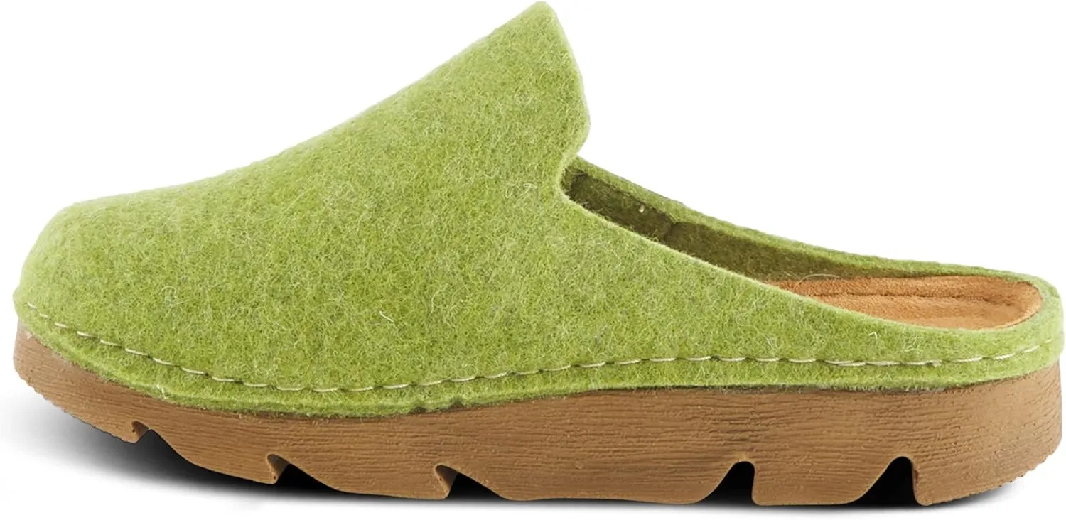 Flexus Spring Step Cloggish Platform Clogs for Women - Wool Felt Round Toe Slippers - Ladies Casual Shoes for Everyday Wear