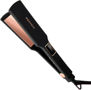 FoxyBae Flat Iron Hair Straightener - TRÉS Sleek 1.75" Wide Plate Titanium Flat-Iron - Dual Voltage Portable Professional Hair Straightener - Hot Tools - Locks Moisture & Shine [Black Rose-Gold]