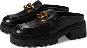 Free People Lyra Link Mule Clogs for Women - Leather Upper, Goldtone Chain Detailing on The Vamp, and Block Heel Style