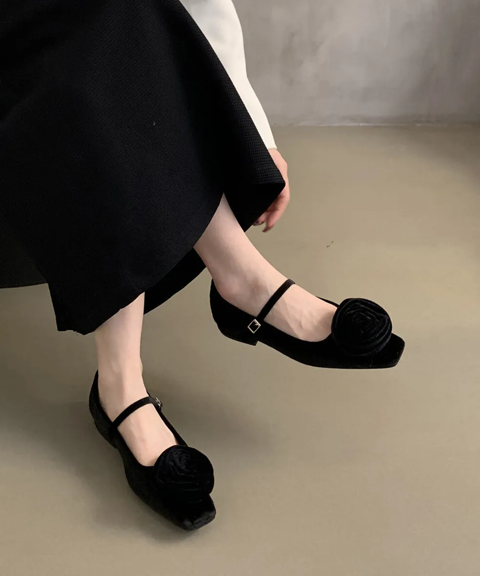 French Floral Lace Up Splicing Flat Feet Shoes Pink Velour