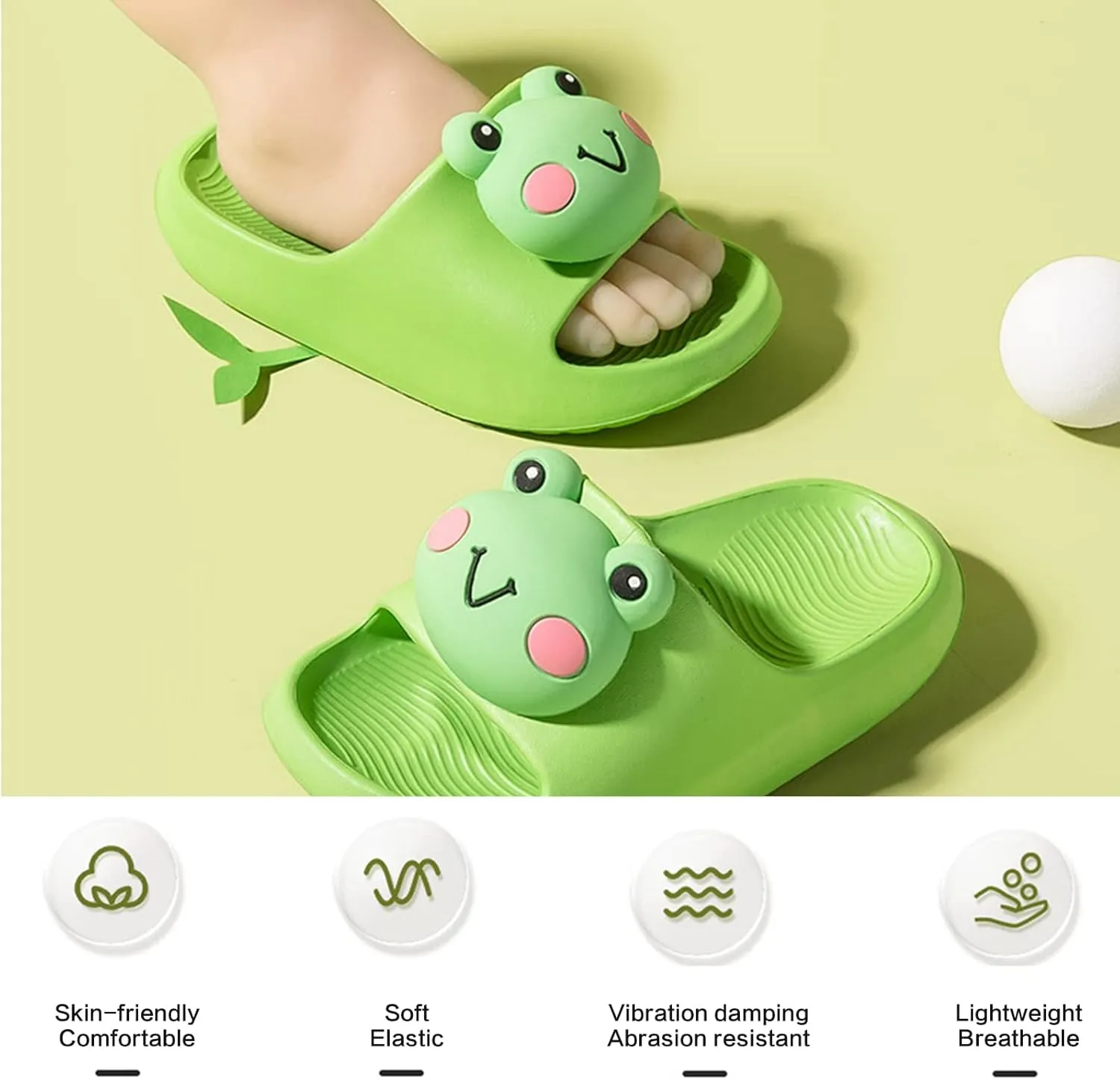 Frog Slippers for Kid, Cute Animal Slippers Summer Non-slip Quick Dry Home Slippers