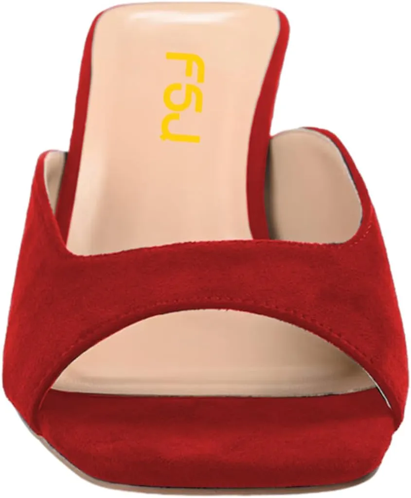 FSJ Women Square Open Toe Block Crystal Low Heel Mule Sandals Backless Slip On Jeweled Slide Heels Comfort Casual Slipper Dress Shoes Size 4-16 US