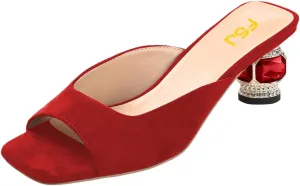 FSJ Women Square Open Toe Block Crystal Low Heel Mule Sandals Backless Slip On Jeweled Slide Heels Comfort Casual Slipper Dress Shoes Size 4-16 US
