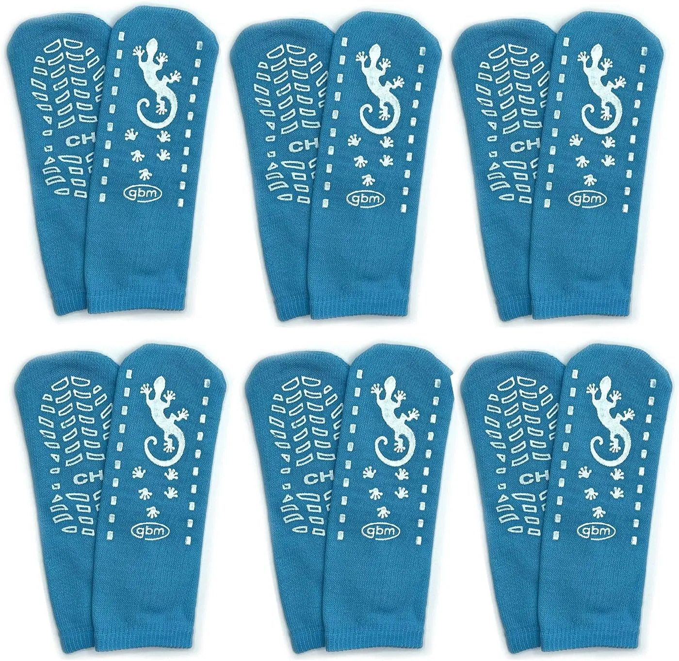 GBM Geckos - Plush Double Tread Non-Slip Safety Socks 6-PACK (Light Blue, Children's)