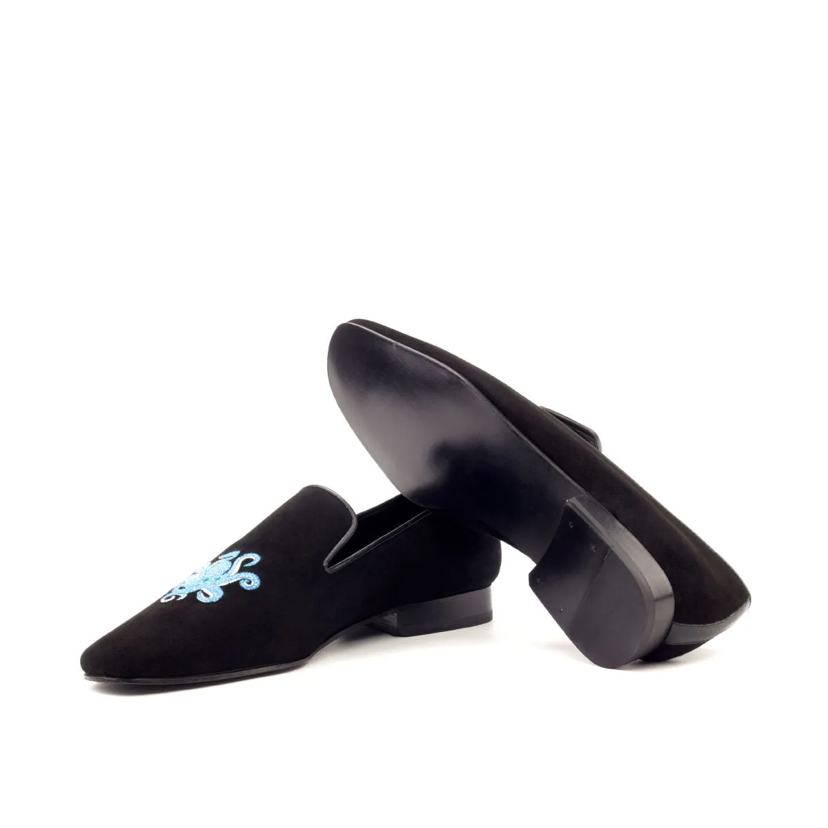 Gentlemen El Patron Slip On -  Black Suede Calf Leather with Octopus Embroidery