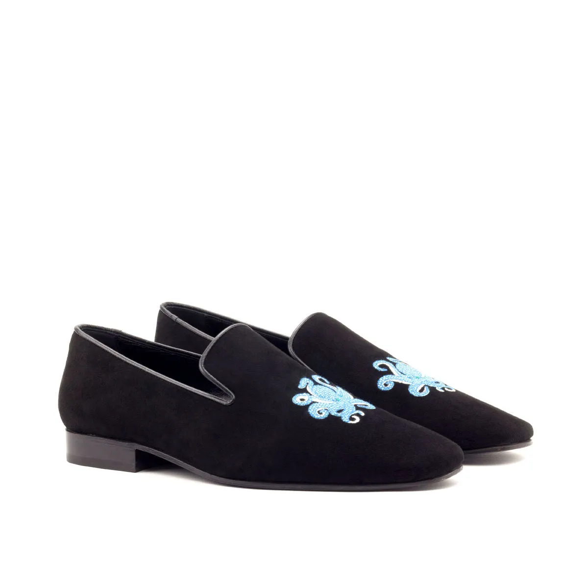 Gentlemen El Patron Slip On -  Black Suede Calf Leather with Octopus Embroidery