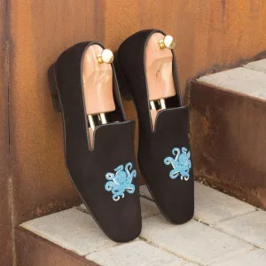 Gentlemen El Patron Slip On -  Black Suede Calf Leather with Octopus Embroidery