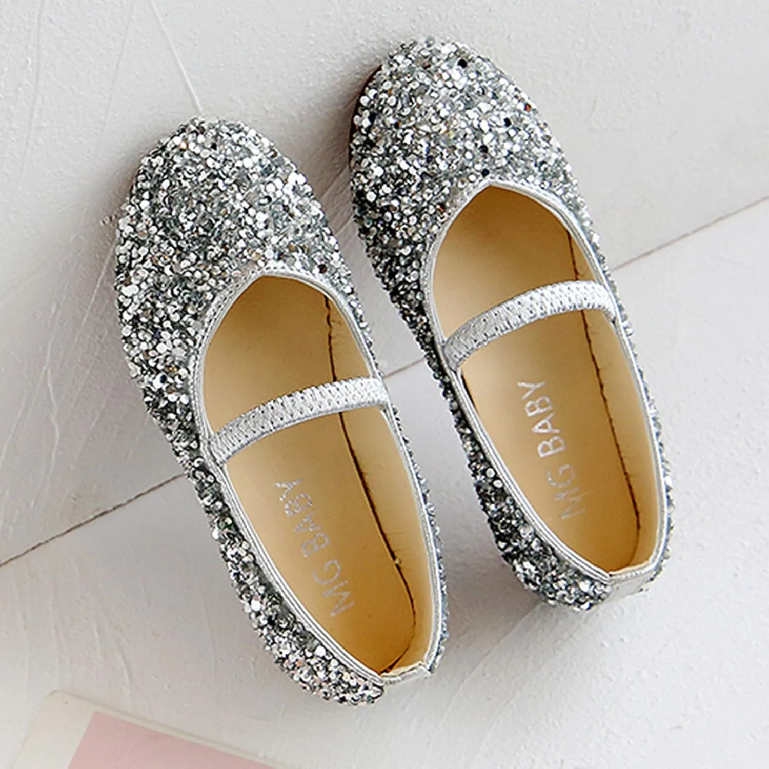 Girls Classic Slip on Mary Jane Ballet 𝗙lats Glitter Wedding P𝐚rty Bridesmaids Flower Girl Dress Shoes