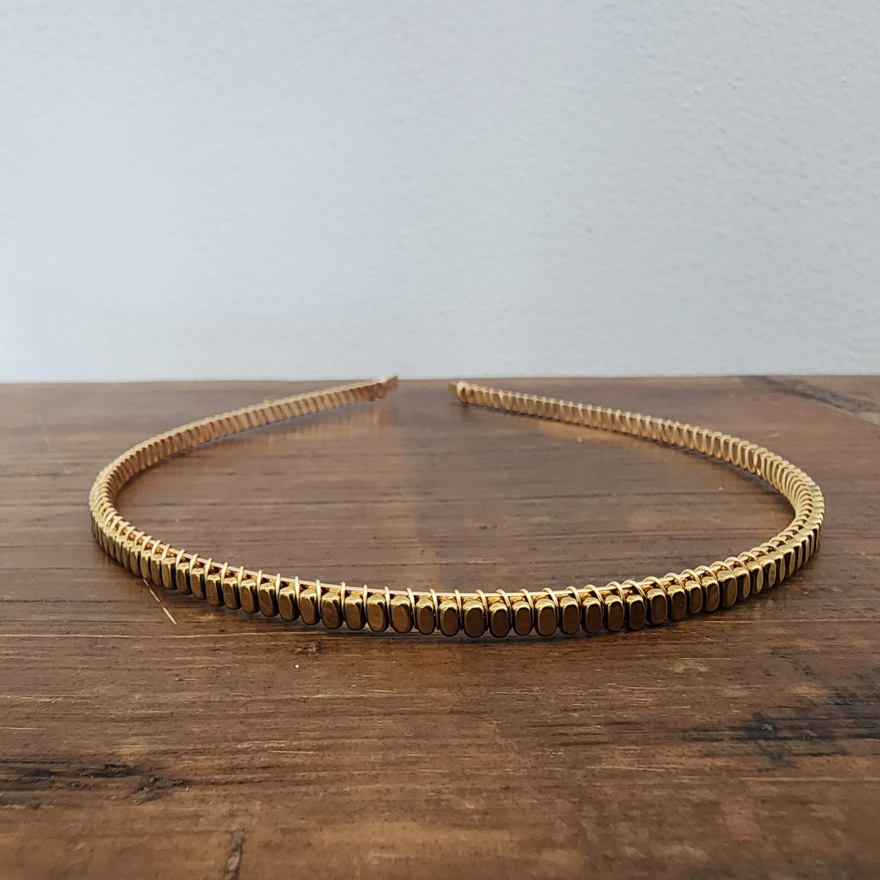 Gold Plated Hematite Headband- Flat
