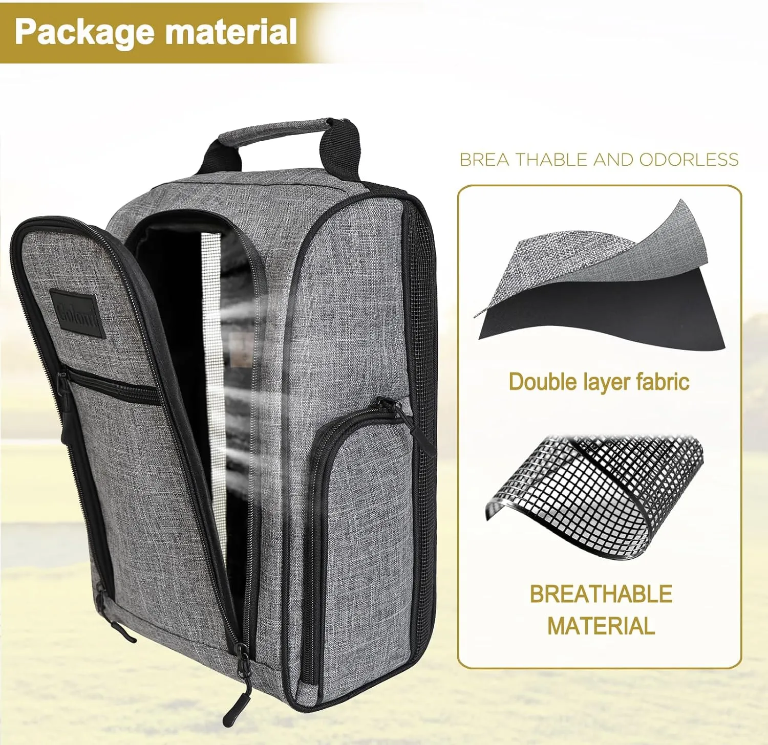 Goloni 2Pcs Golf Shoe Bag for Men & Women, Padded Travel Shoe Bag with Side Accessory Pockets,Sport Shoe Carrier for Golf Shoes,Socks,Tees & Balls,Durable & Lightweight Design(Black Gray)