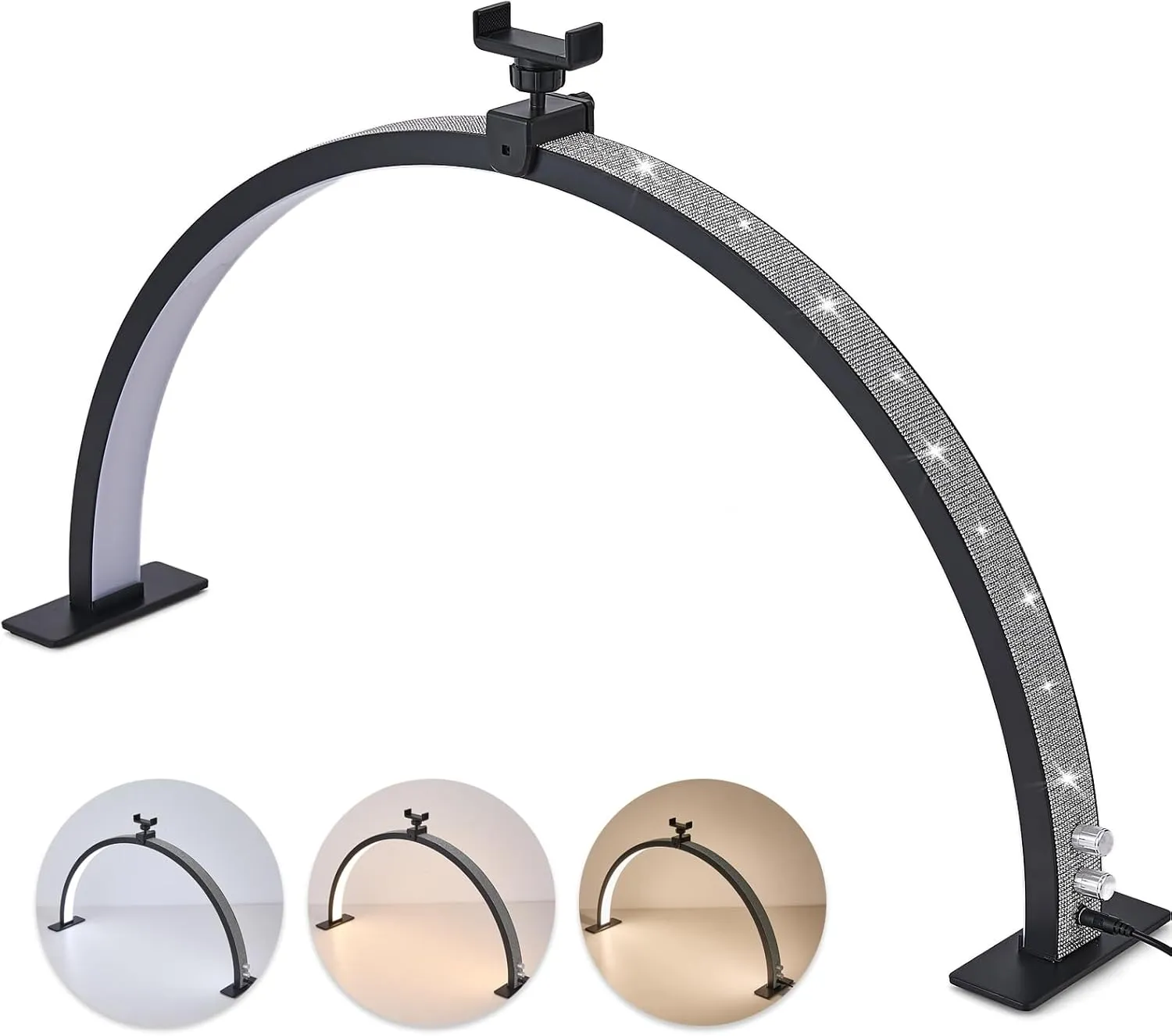 Half Moon Light for Nail Desk with Phone Holder,29 Inches 50W, 180-Degree Illumination, 3 Color Temperature Adjustable & Dimmable for Beauty Salon Eyelash Desk Lamp, Manicure Nail Art Fill Light