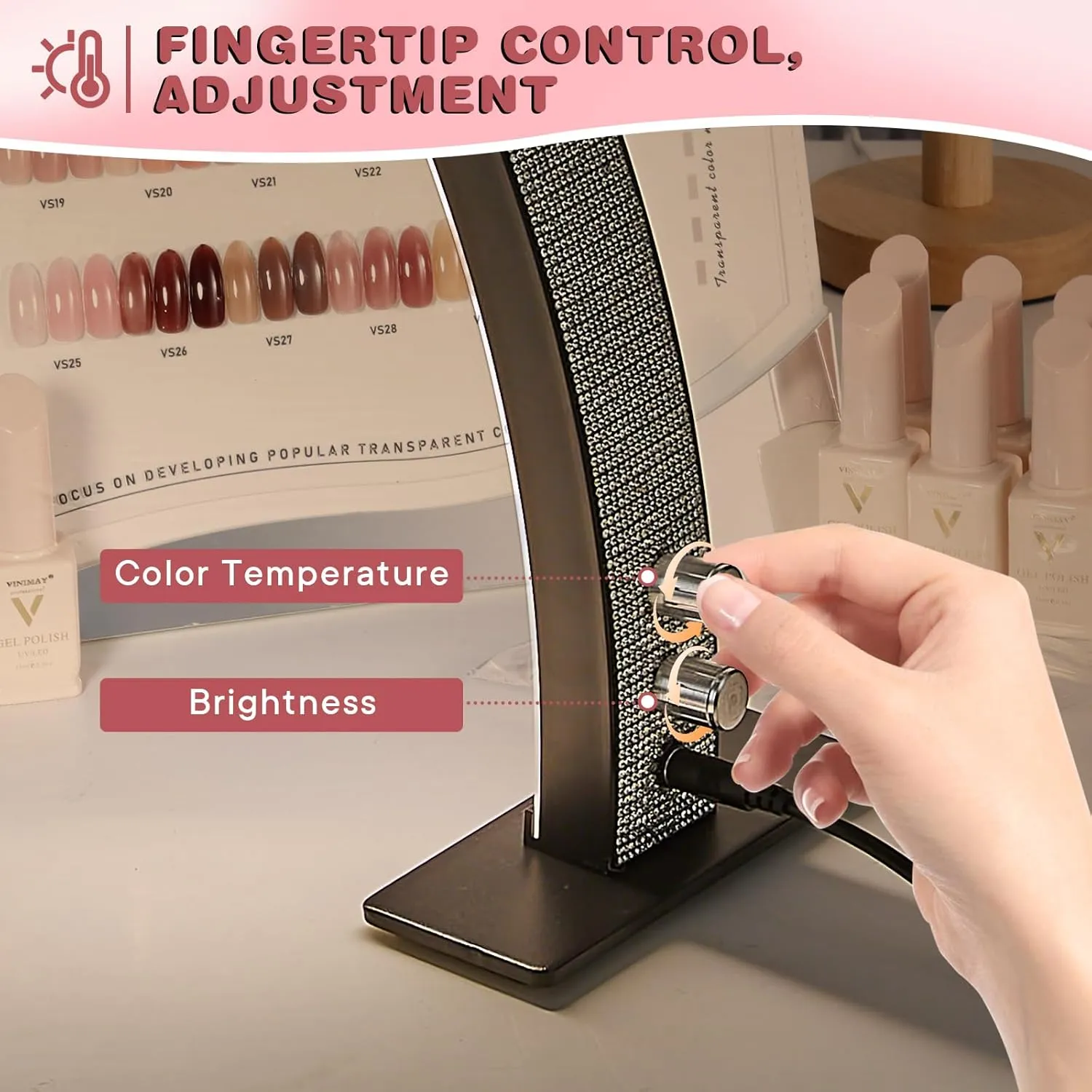 Half Moon Light for Nail Desk with Phone Holder,29 Inches 50W, 180-Degree Illumination, 3 Color Temperature Adjustable & Dimmable for Beauty Salon Eyelash Desk Lamp, Manicure Nail Art Fill Light