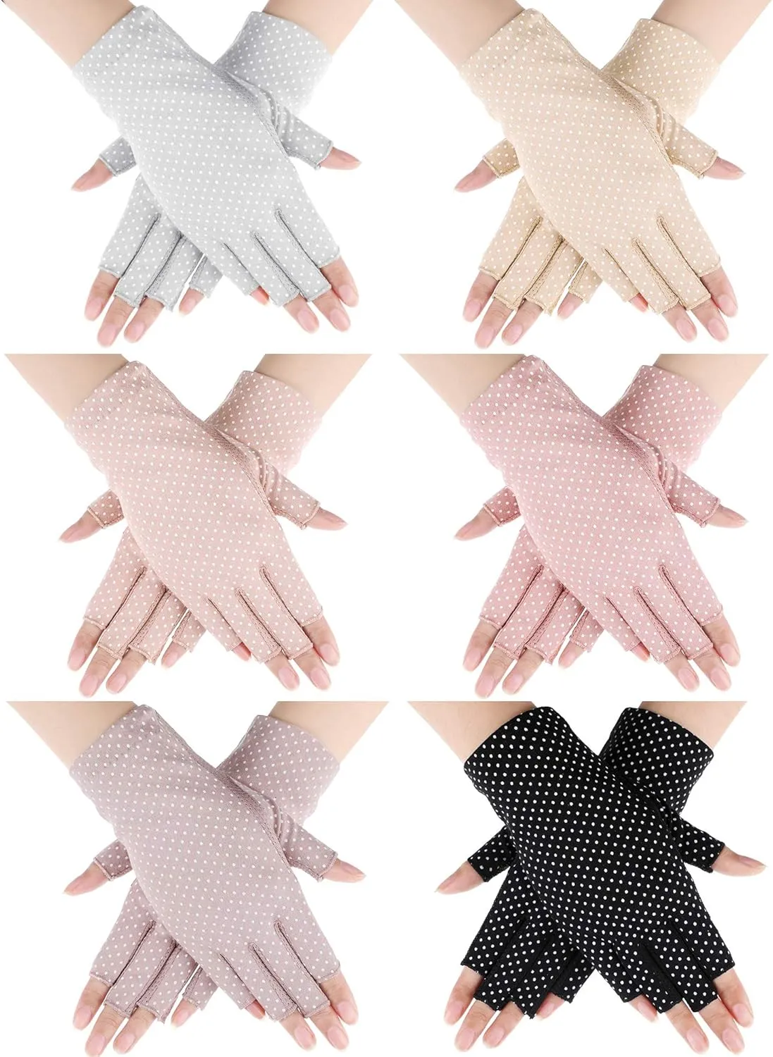 Handepo womens 6 Pairs Sunscreen Fingerless Summer UV Protection Driving Riding Fishing Gloves, Multicolored, Medium