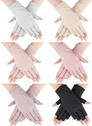 Handepo womens 6 Pairs Sunscreen Fingerless Summer UV Protection Driving Riding Fishing Gloves, Multicolored, Medium
