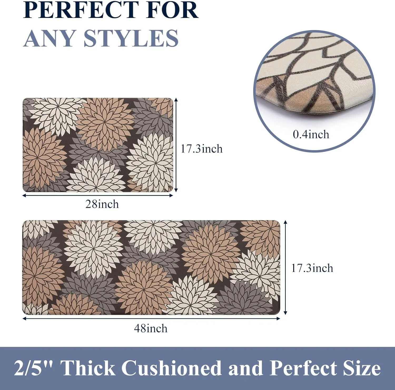 HEBE Anti Fatigue Kitchen Rug Sets 2 Piece Non Slip Kitchen Mats for Floor Cushioned Kitchen Rugs and Mats Waterproof Comfort Standing Mat Runner for Kitchen,Home Office,Sink,Laundry