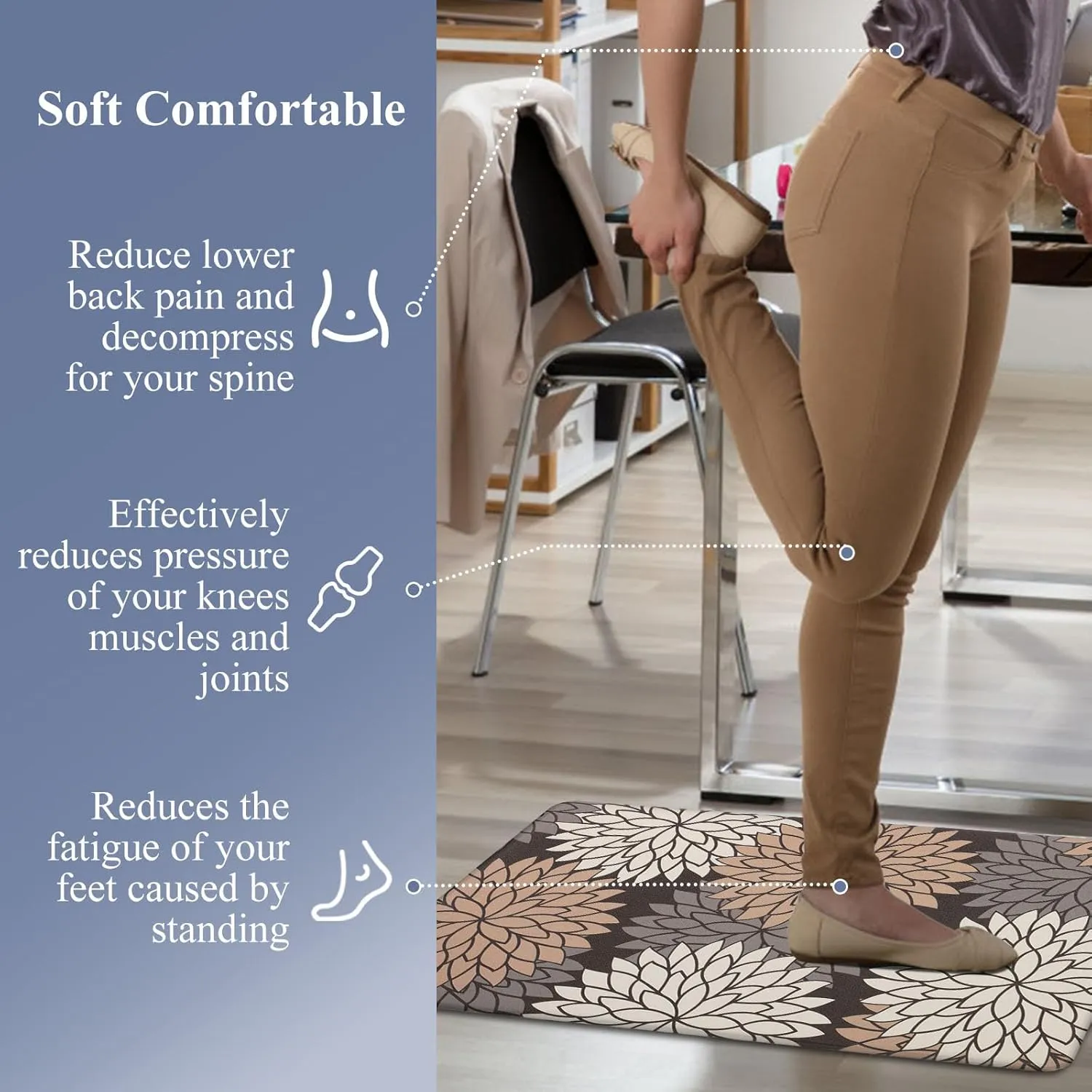 HEBE Anti Fatigue Kitchen Rug Sets 2 Piece Non Slip Kitchen Mats for Floor Cushioned Kitchen Rugs and Mats Waterproof Comfort Standing Mat Runner for Kitchen,Home Office,Sink,Laundry