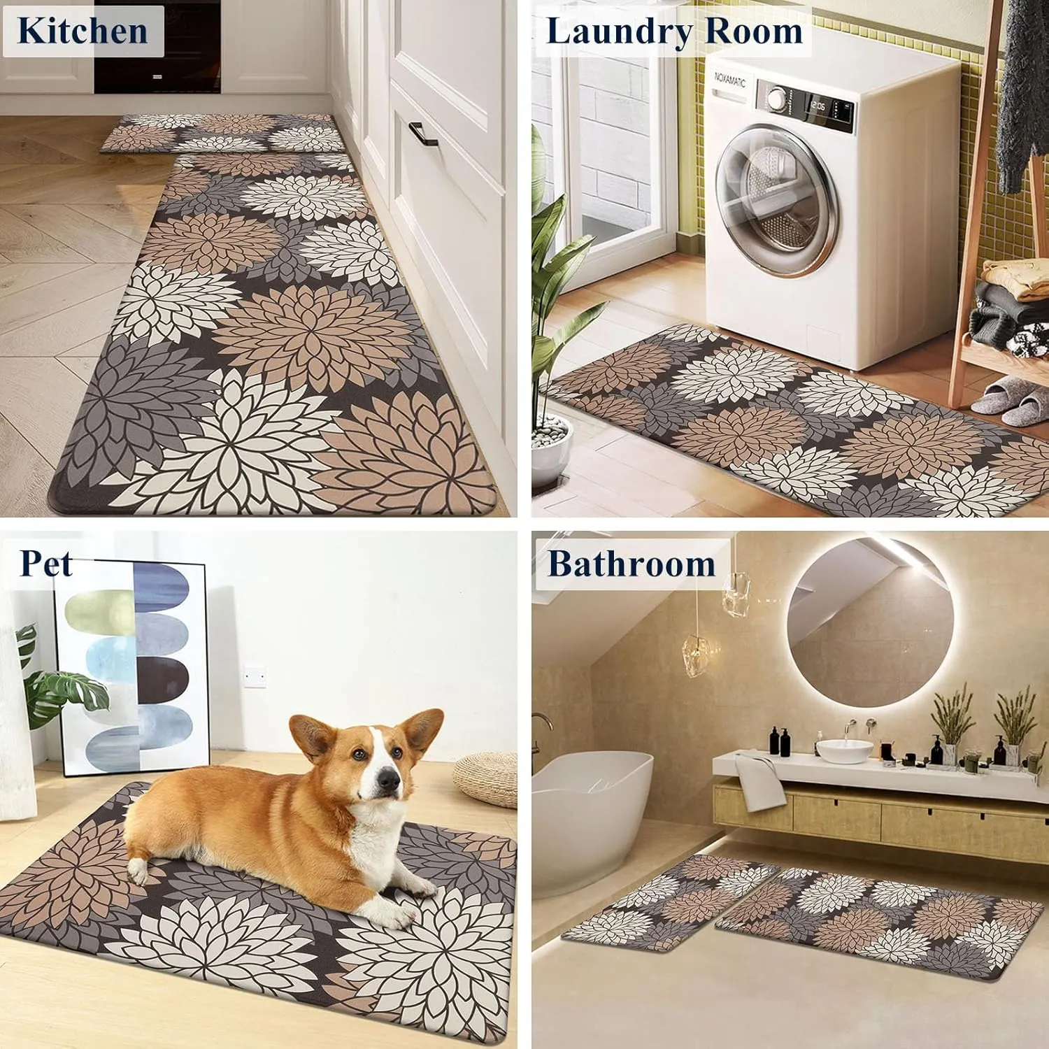 HEBE Anti Fatigue Kitchen Rug Sets 2 Piece Non Slip Kitchen Mats for Floor Cushioned Kitchen Rugs and Mats Waterproof Comfort Standing Mat Runner for Kitchen,Home Office,Sink,Laundry