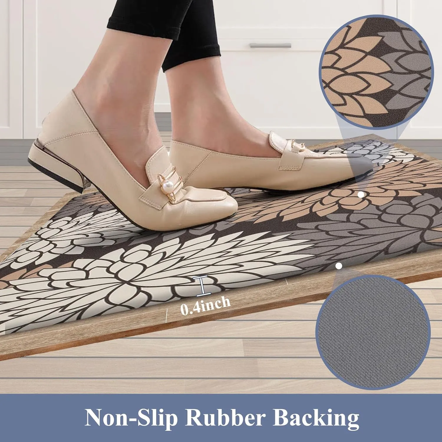 HEBE Anti Fatigue Kitchen Rug Sets 2 Piece Non Slip Kitchen Mats for Floor Cushioned Kitchen Rugs and Mats Waterproof Comfort Standing Mat Runner for Kitchen,Home Office,Sink,Laundry