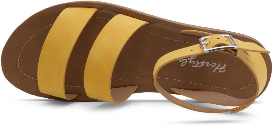 Herstyle Needed Me Women's Flat Sandals, Open Toe Two Bands with Ankle Strap and Buckle, Lightweight Sandals with Cushioned Footbed for Summer Walking and Daily Wear