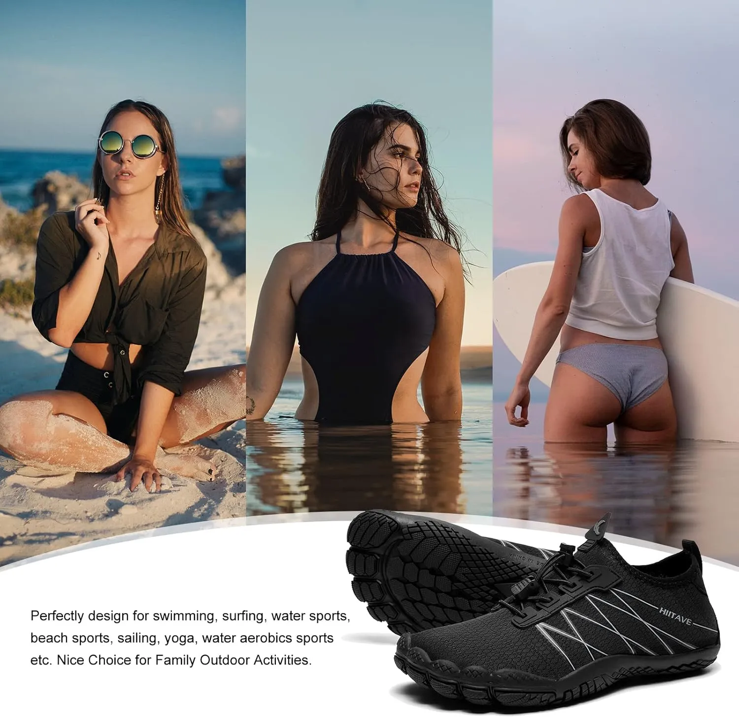hiitave Womens Water Shoes Quick Dry Barefoot for Swim Diving Surf Aqua Sports Pool Beach Walking Yoga