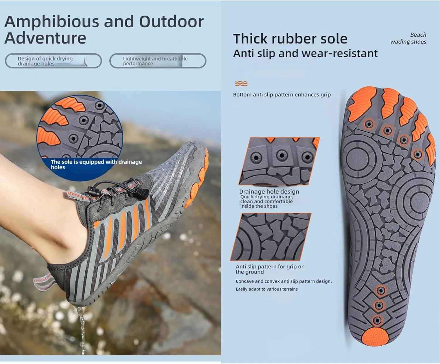 Hike Barefoot Shoes for Women & Men - Non-Slip, Wide Toe, Neuropathy-Friendly, Quick-Dry Water Shoes for Beach, Pool & Hiking