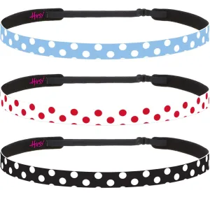 Hipsy Adjustable Non Slip Skinny Fashion Printed Sports Headbands 3-pack (Polka Dot Light Blue/White/Black)