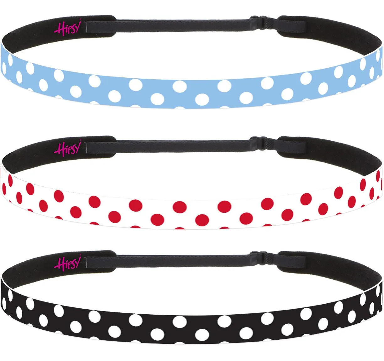 Hipsy Adjustable Non Slip Skinny Fashion Printed Sports Headbands 3-pack (Polka Dot Light Blue/White/Black)