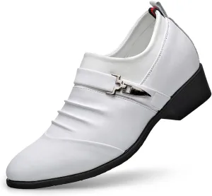 HOOENG Oxford Formal Shoes for Men Slip On Pleated Monk Strap Height Increasing Elevator 2.7 Inches Leather Non Slip Anti-Slip Slip Resistant Outdoor (Color : White Taller, Size : 8)