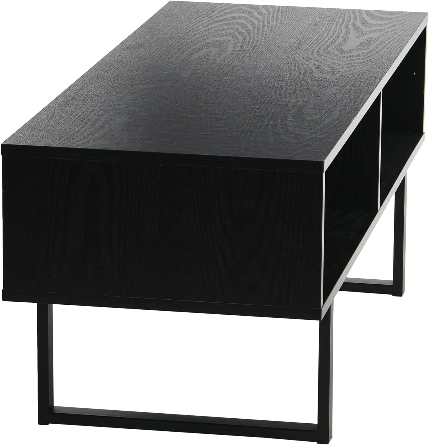 Household Essentials Jamestown TV Stand Coffee Table with Rectangular Storage Compartments Black Oak Wood Grain and Black Metal