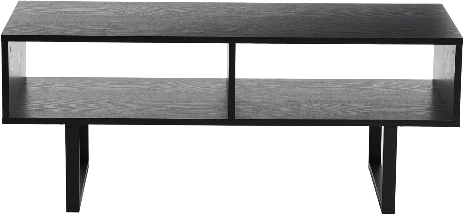 Household Essentials Jamestown TV Stand Coffee Table with Rectangular Storage Compartments Black Oak Wood Grain and Black Metal