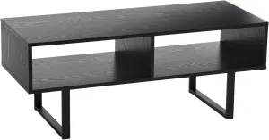 Household Essentials Jamestown TV Stand Coffee Table with Rectangular Storage Compartments Black Oak Wood Grain and Black Metal