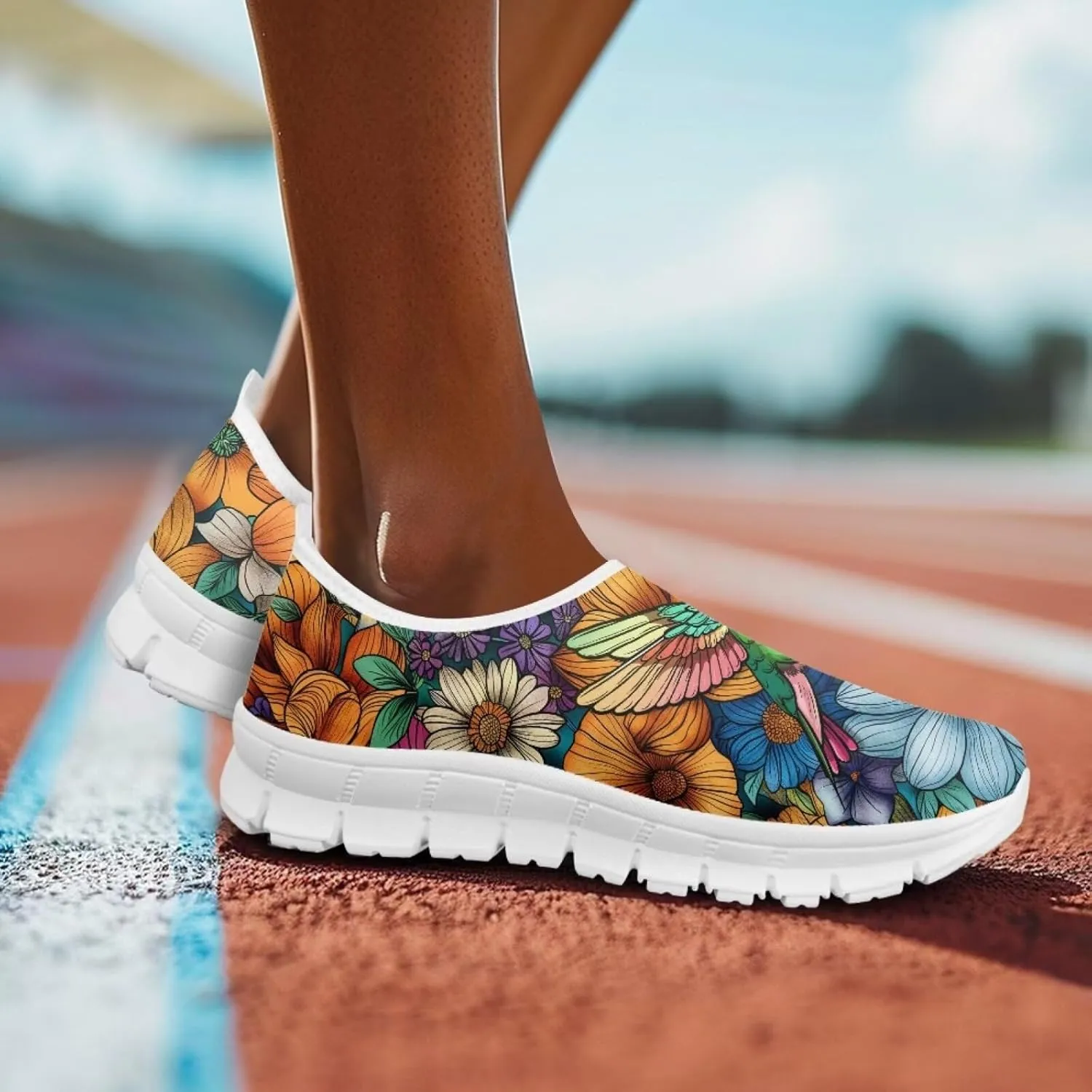 Howilath Hummingbird & Mushroom Slip on Shoes Women Casual Sport Shoes No Laces Running Sneakers with EVA Sole