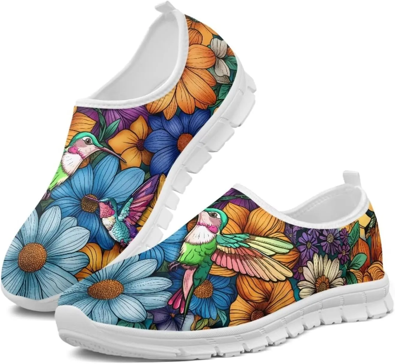 Howilath Hummingbird & Mushroom Slip on Shoes Women Casual Sport Shoes No Laces Running Sneakers with EVA Sole