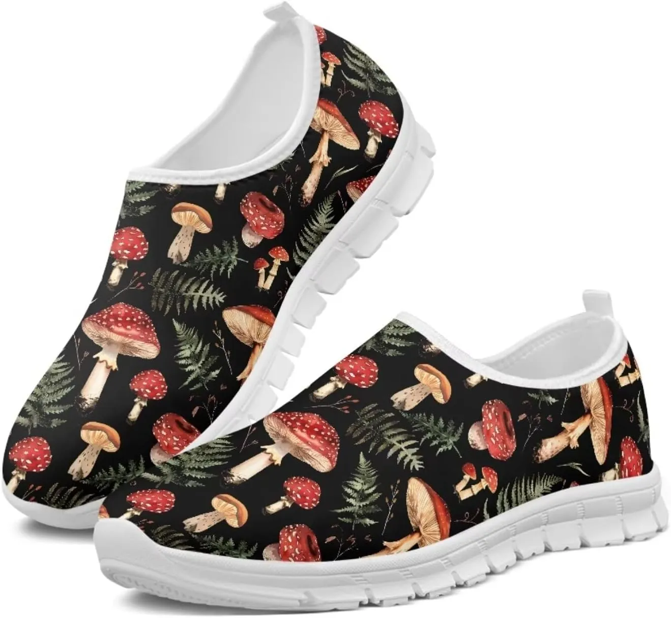 Howilath Hummingbird & Mushroom Slip on Shoes Women Casual Sport Shoes No Laces Running Sneakers with EVA Sole