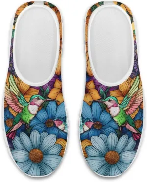 Howilath Hummingbird & Mushroom Slip on Shoes Women Casual Sport Shoes No Laces Running Sneakers with EVA Sole