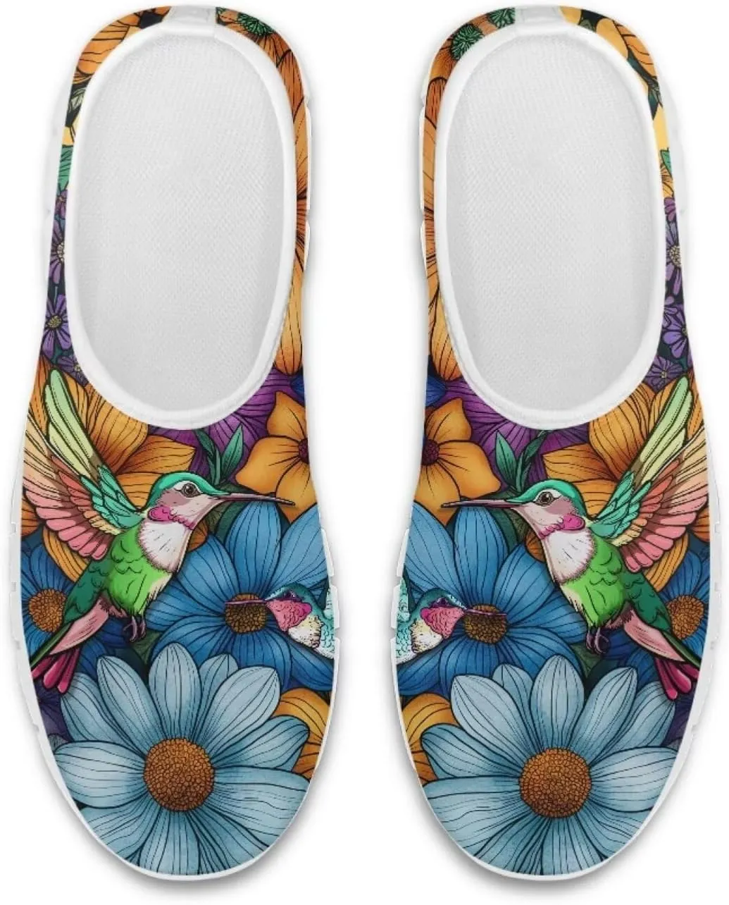 Howilath Hummingbird & Mushroom Slip on Shoes Women Casual Sport Shoes No Laces Running Sneakers with EVA Sole