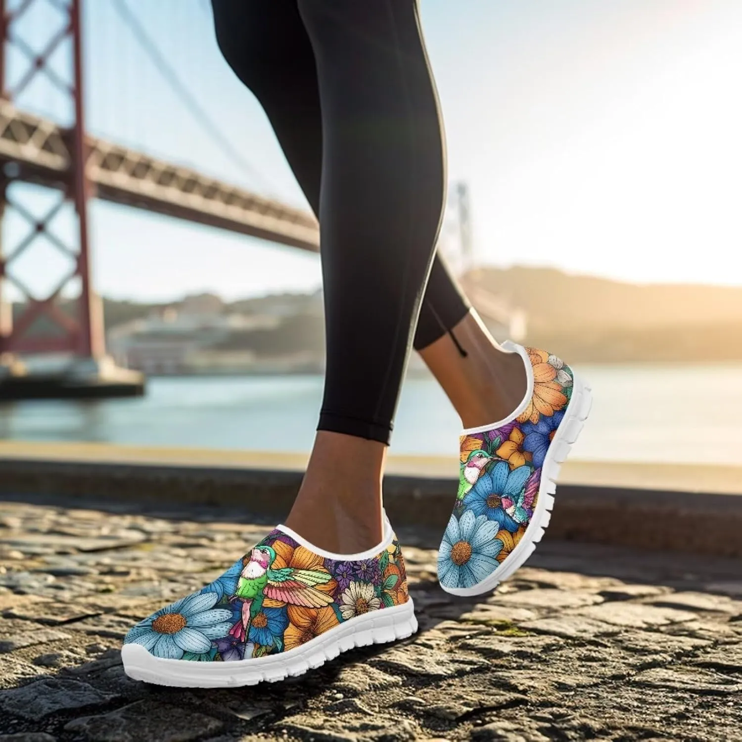 Howilath Hummingbird & Mushroom Slip on Shoes Women Casual Sport Shoes No Laces Running Sneakers with EVA Sole